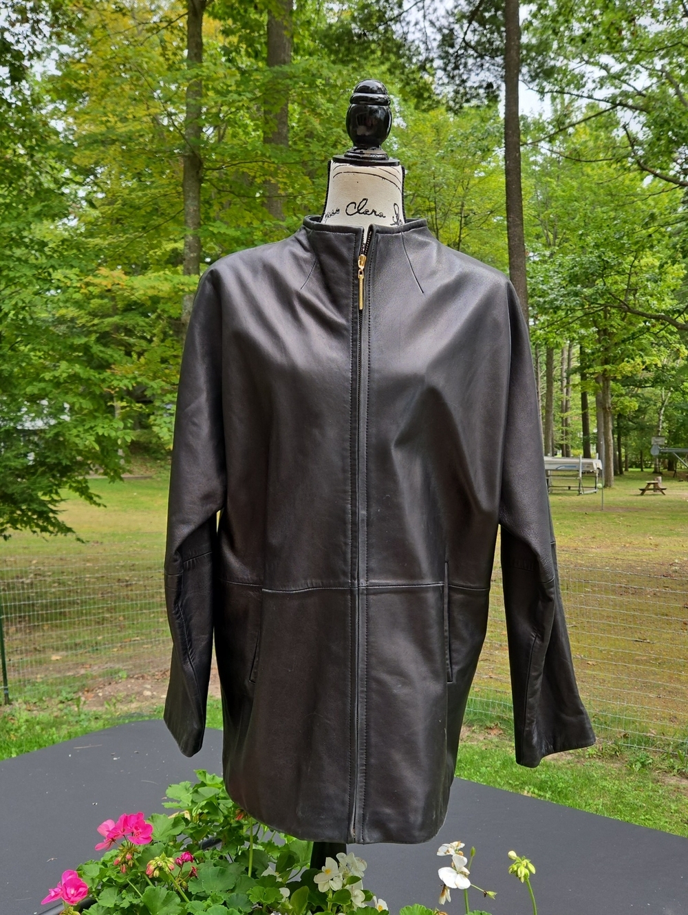 Ellen Tracy Black Leather Zip-Front Jacket